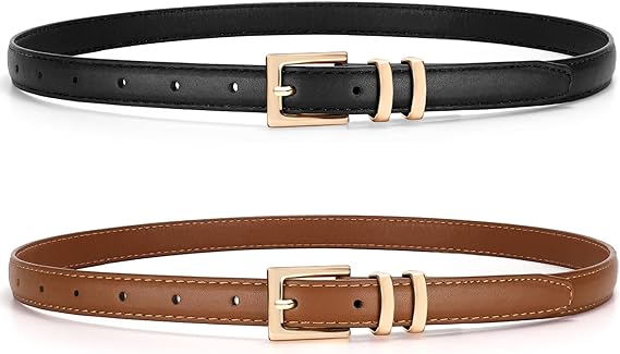 VONMELLI Leather Thin Belts for Women, Fashion Women's Skinny Belts Thin Ladies Belts for Jeans Dress Pants